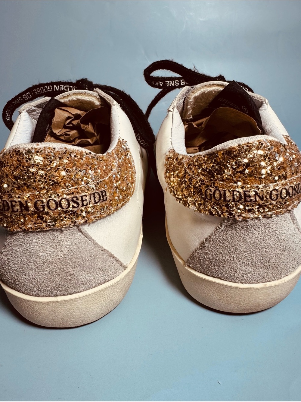 Golden Goose White Leather Sneakers with Silver Star and Gold Glitter Heel SZ 8* - Picture 3 of 13